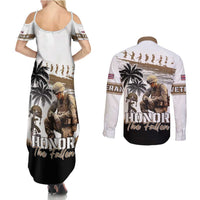 Hawaii Veterans Day Couples Matching Summer Maxi Dress and Long Sleeve Button Shirt Honor The Fallen Flag Grunge Style