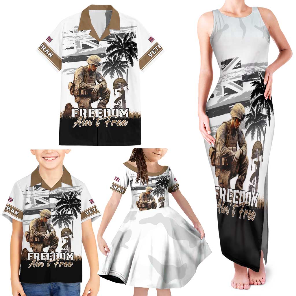 Hawaii Veterans Day Family Matching Tank Maxi Dress and Hawaiian Shirt Honor The Fallen Flag Grunge Style