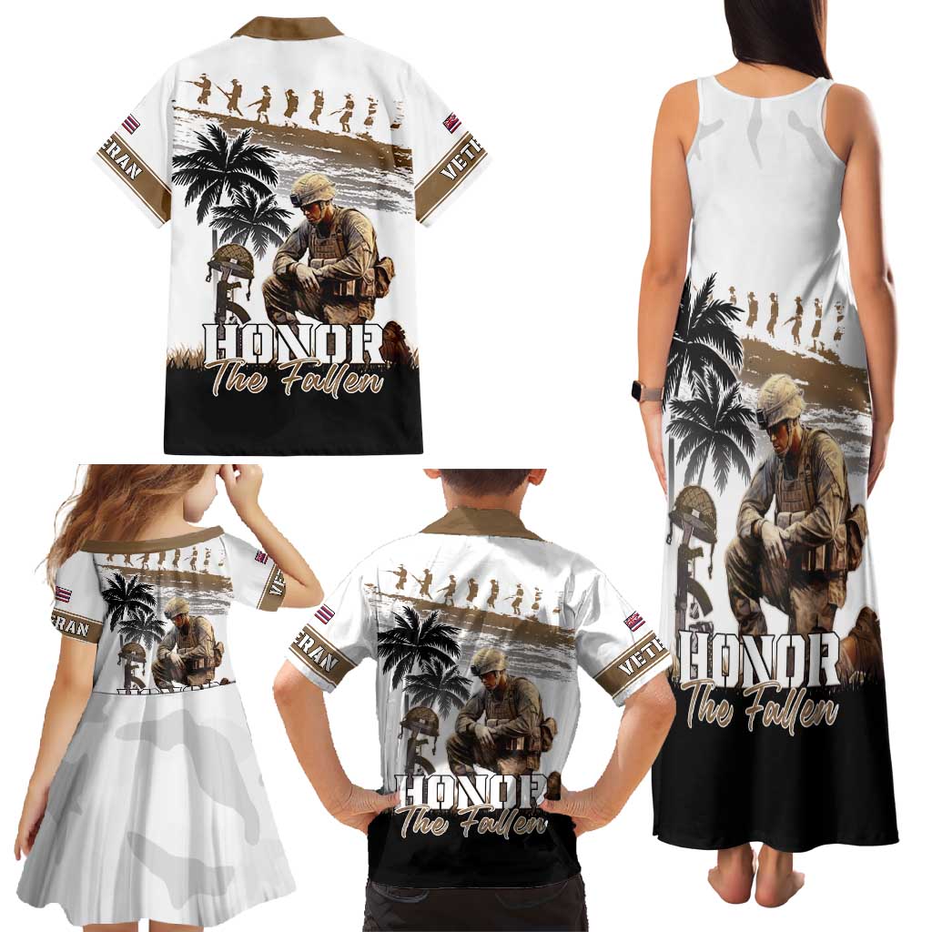 Hawaii Veterans Day Family Matching Tank Maxi Dress and Hawaiian Shirt Honor The Fallen Flag Grunge Style