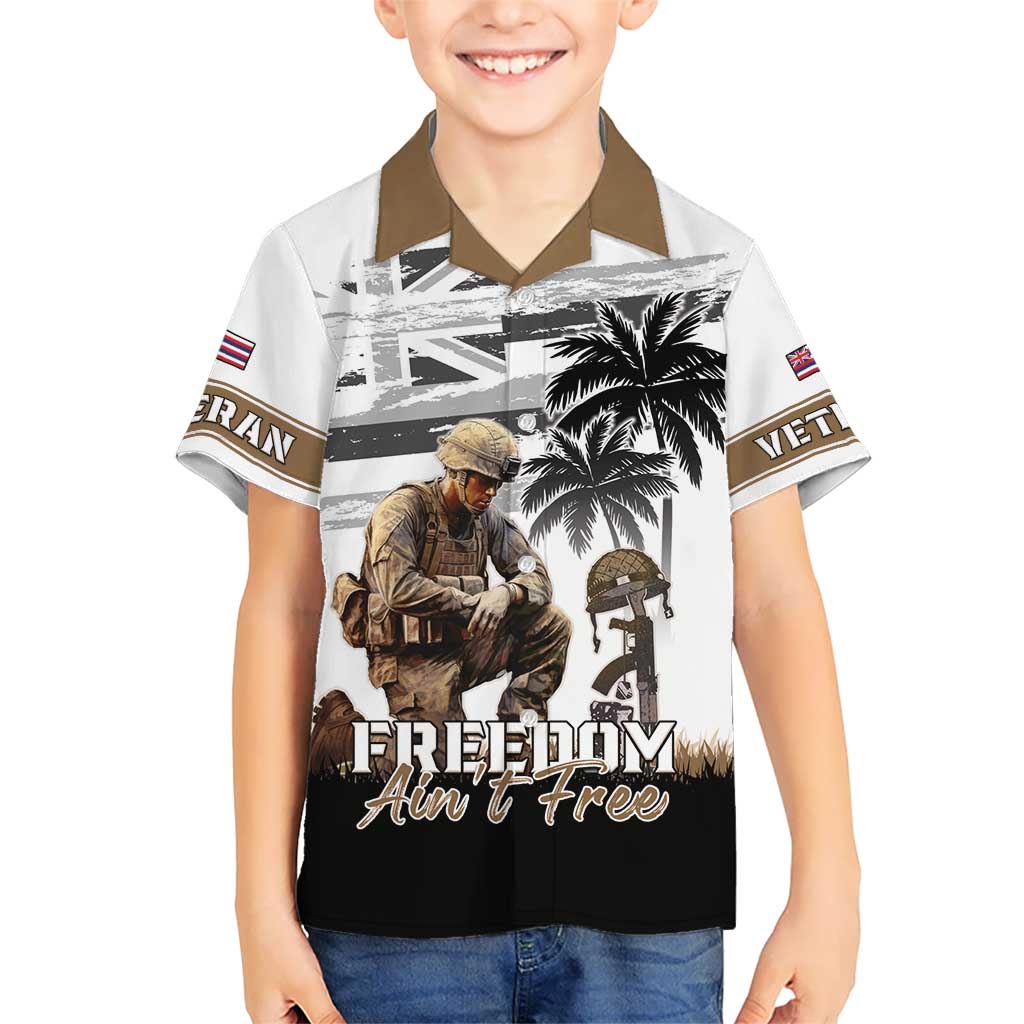 Hawaii Veterans Day Kid Hawaiian Shirt Honor The Fallen Flag Grunge Style LT05 Kid White - Polynesian Pride