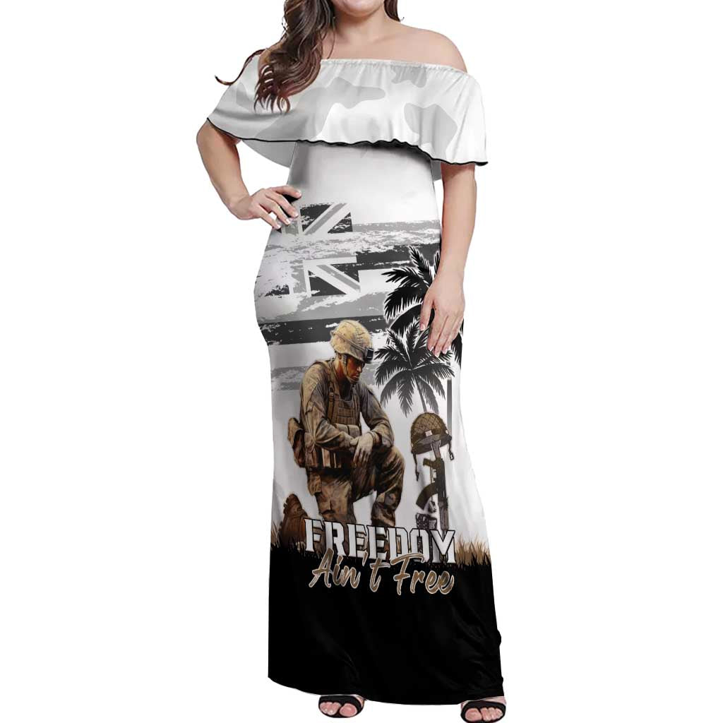 Hawaii Veterans Day Off Shoulder Maxi Dress Honor The Fallen Flag Grunge Style