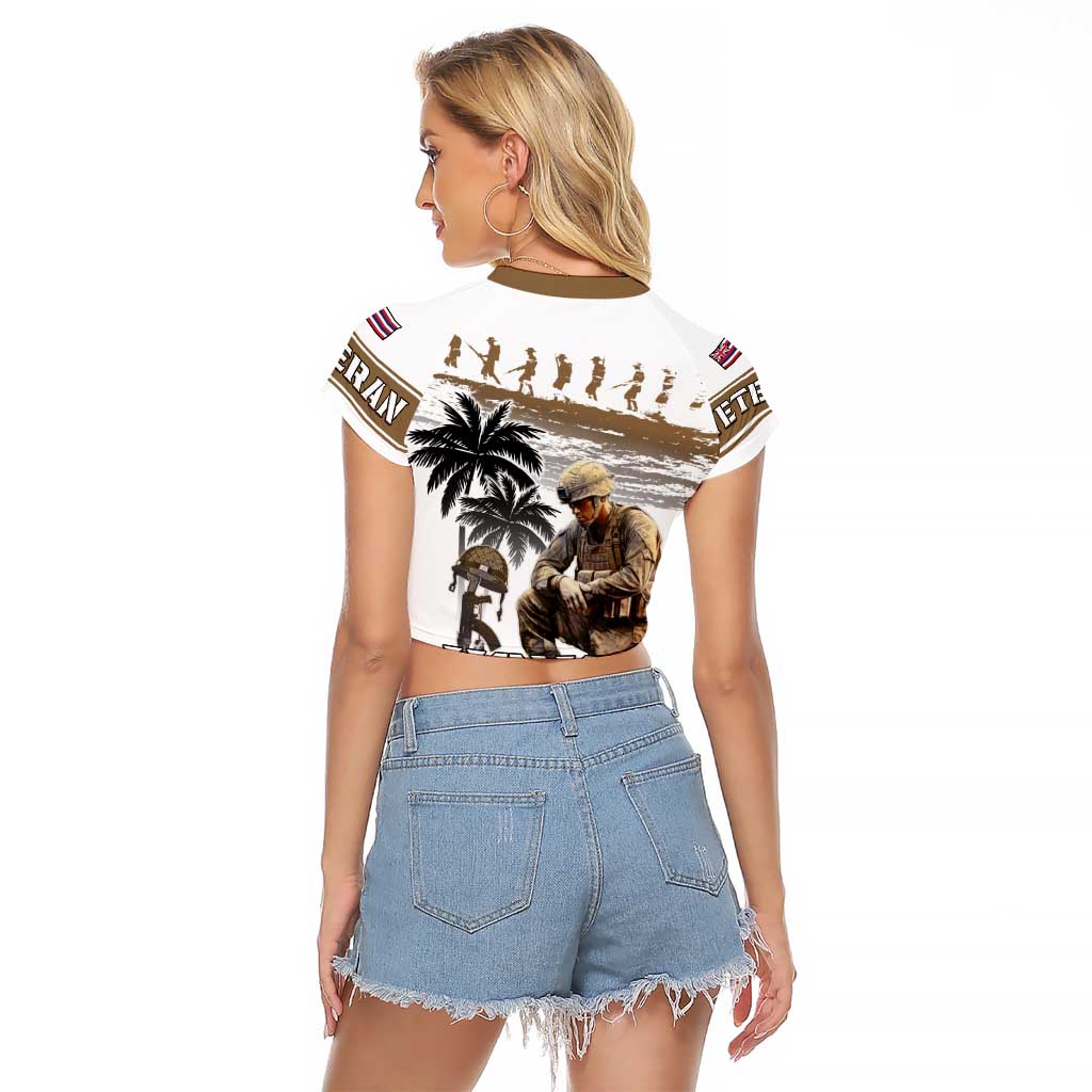Hawaii Veterans Day Raglan Cropped T Shirt Honor The Fallen Flag Grunge Style LT05 - Polynesian Pride