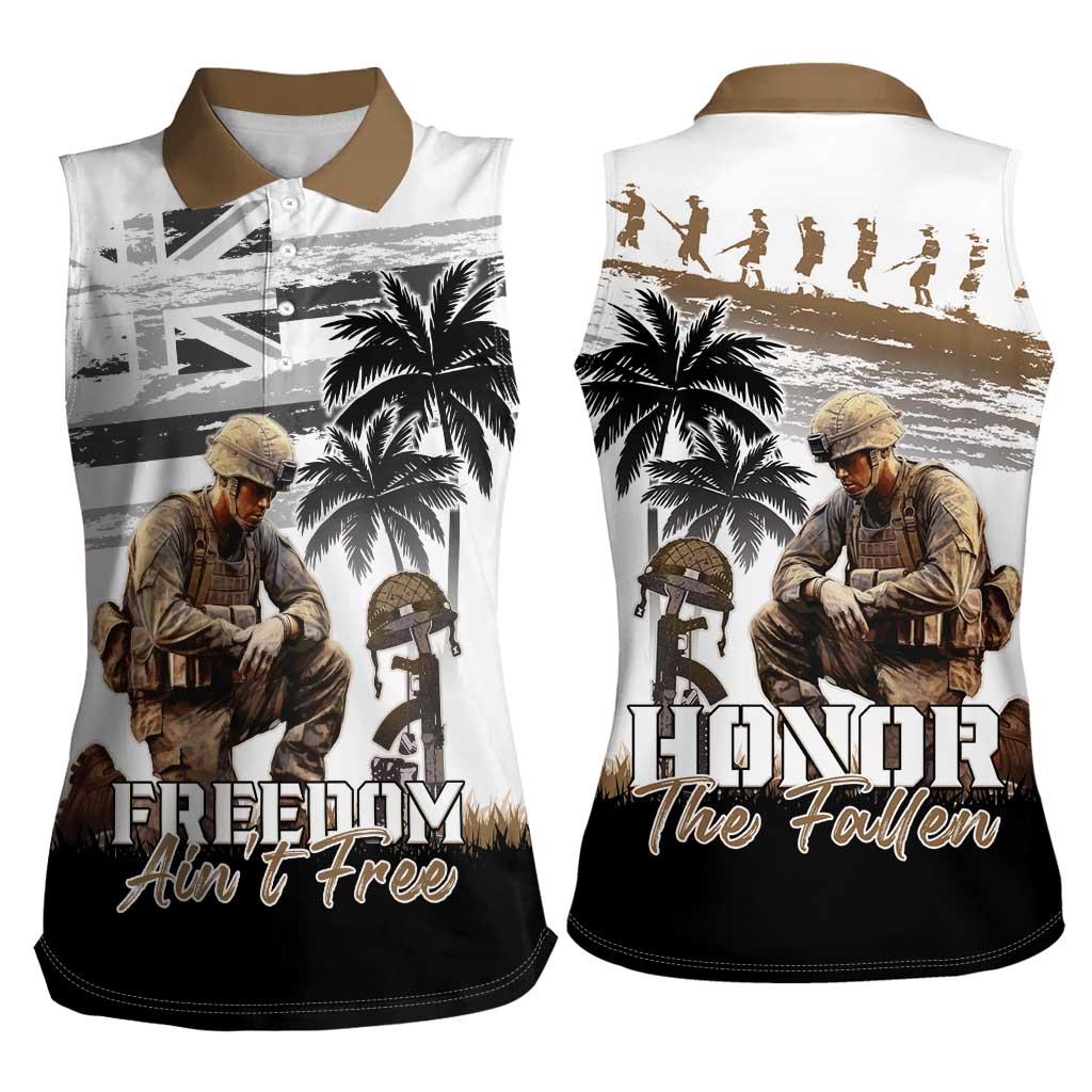 Hawaii Veterans Day Women Sleeveless Polo Shirt Honor The Fallen Flag Grunge Style LT05 - Polynesian Pride