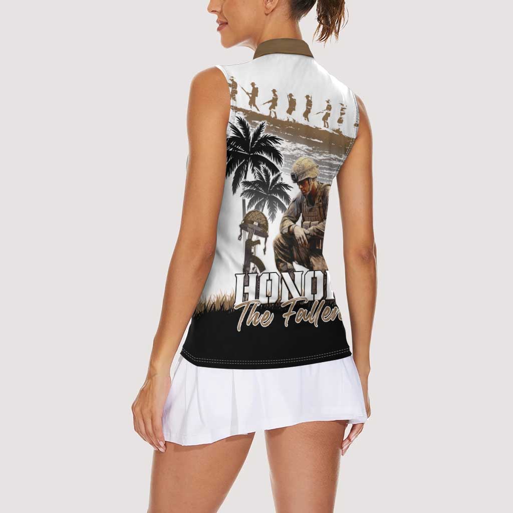 Hawaii Veterans Day Women Sleeveless Polo Shirt Honor The Fallen Flag Grunge Style LT05 - Polynesian Pride