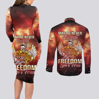 Hawaii Veterans Day Couples Matching Long Sleeve Bodycon Dress and Long Sleeve Button Shirt May We Never Forget Freedom Isn't Free