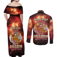 Hawaii Veterans Day Couples Matching Off Shoulder Maxi Dress and Long Sleeve Button Shirt May We Never Forget Freedom Isn't Free