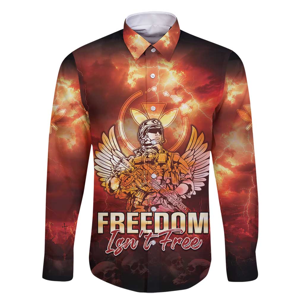 Hawaii Veterans Day Family Matching Long Sleeve Bodycon Dress and Hawaiian Shirt May We Never Forget Freedom Isn't Free