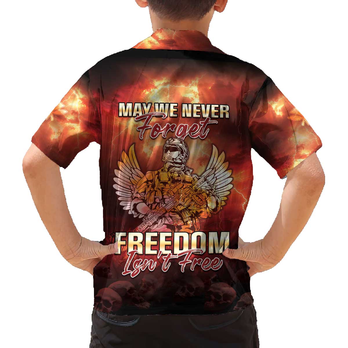 Hawaii Veterans Day Family Matching Off The Shoulder Long Sleeve Dress and Hawaiian Shirt May We Never Forget Freedom Isn't Free LT05 - Polynesian Pride