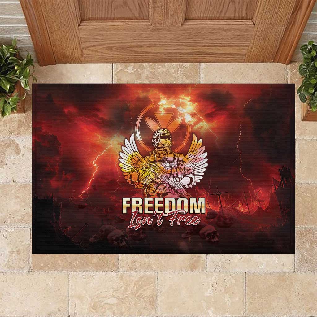 Hawaii Veterans Day Rubber Doormat May We Never Forget Freedom Isn't Free LT05 Red - Polynesian Pride