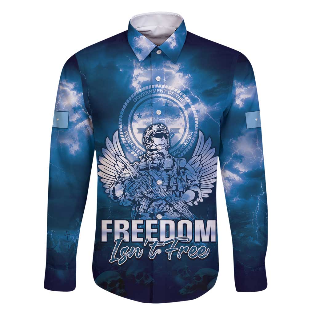 Federated States of Micronesia Veterans Day Family Matching Long Sleeve Bodycon Dress and Hawaiian Shirt May We Never Forget Freedom Isn't Free LT05 Dad's Shirt - Long Sleeve Blue - Polynesian Pride