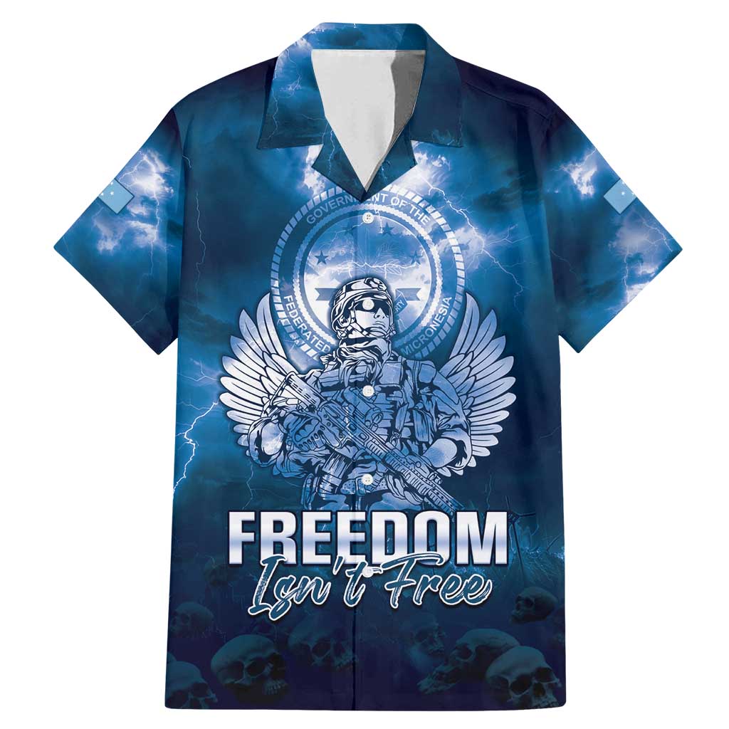 Federated States of Micronesia Veterans Day Family Matching Mermaid Dress and Hawaiian Shirt May We Never Forget Freedom Isn't Free LT05 Dad's Shirt - Short Sleeve Blue - Polynesian Pride