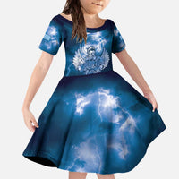 Federated States of Micronesia Veterans Day Family Matching Off The Shoulder Long Sleeve Dress and Hawaiian Shirt May We Never Forget Freedom Isn't Free LT05 Daughter's Dress Blue - Polynesian Pride