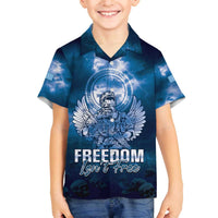 Federated States of Micronesia Veterans Day Family Matching Off The Shoulder Long Sleeve Dress and Hawaiian Shirt May We Never Forget Freedom Isn't Free LT05 Son's Shirt Blue - Polynesian Pride
