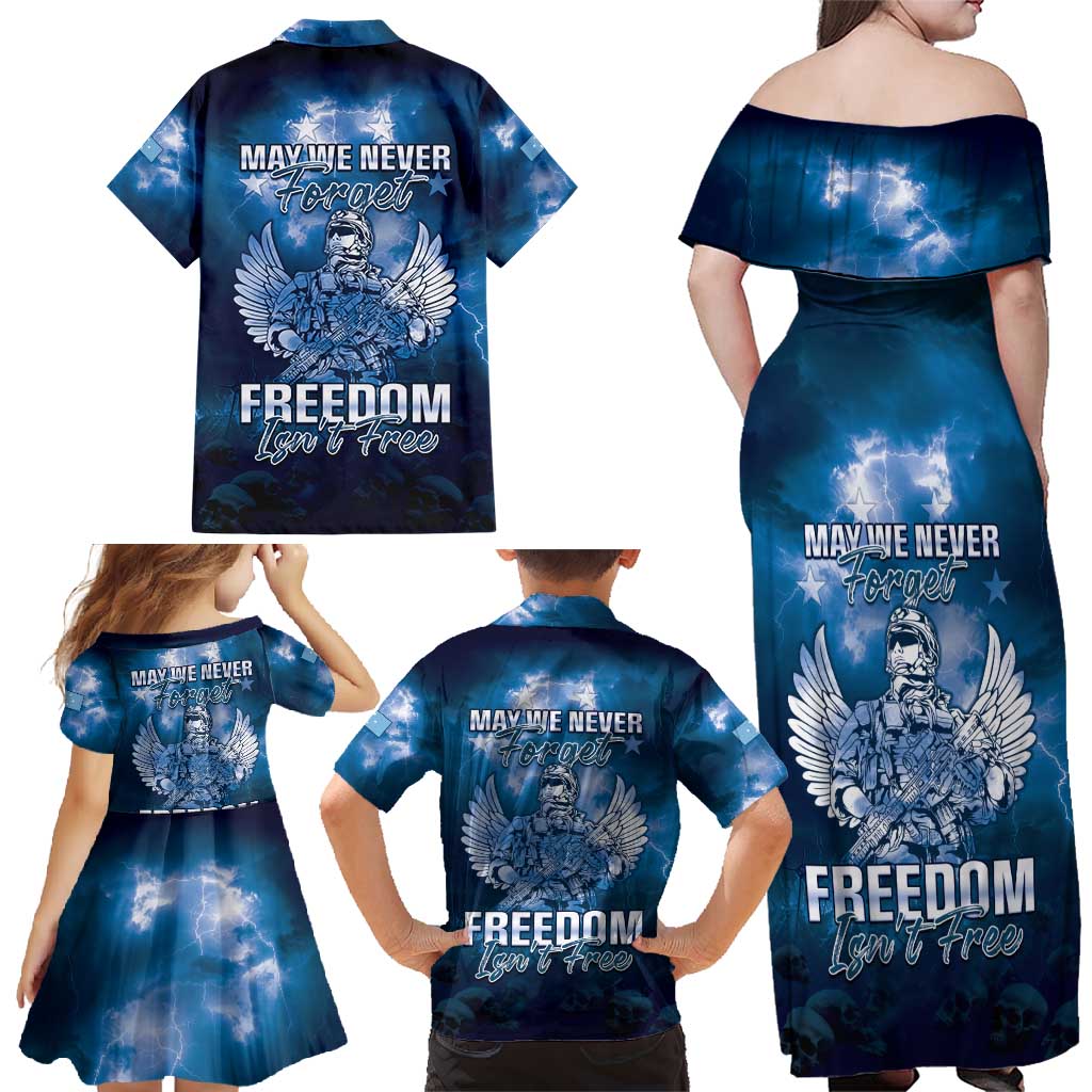 Federated States of Micronesia Veterans Day Family Matching Off Shoulder Maxi Dress and Hawaiian Shirt May We Never Forget Freedom Isn't Free