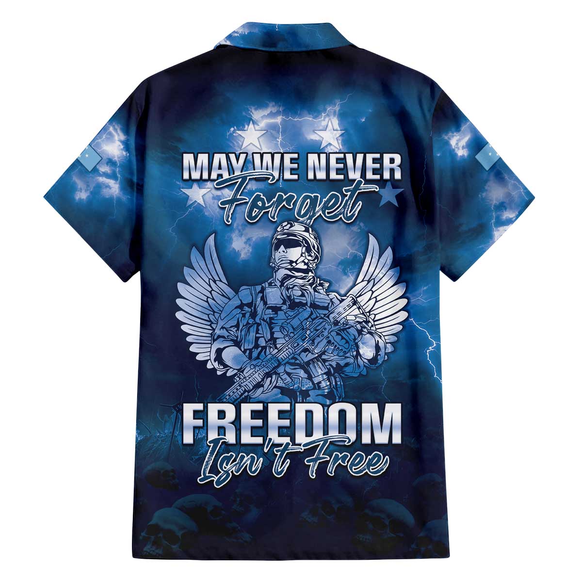 Federated States of Micronesia Veterans Day Family Matching Off Shoulder Short Dress and Hawaiian Shirt May We Never Forget Freedom Isn't Free LT05 - Polynesian Pride