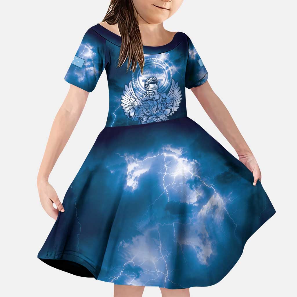 Federated States of Micronesia Veterans Day Family Matching Puletasi and Hawaiian Shirt May We Never Forget Freedom Isn't Free LT05 Daughter's Dress Blue - Polynesian Pride