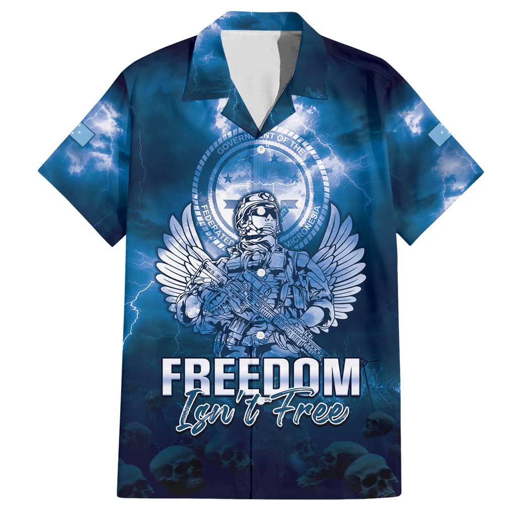 Federated States of Micronesia Veterans Day Family Matching Puletasi and Hawaiian Shirt May We Never Forget Freedom Isn't Free LT05 Dad's Shirt - Short Sleeve Blue - Polynesian Pride