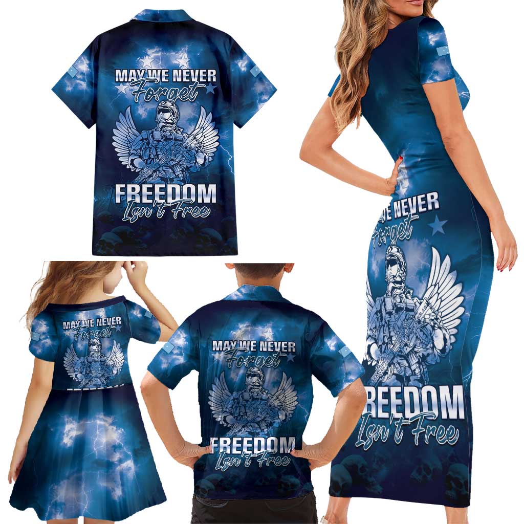 Federated States of Micronesia Veterans Day Family Matching Short Sleeve Bodycon Dress and Hawaiian Shirt May We Never Forget Freedom Isn't Free LT05 - Polynesian Pride