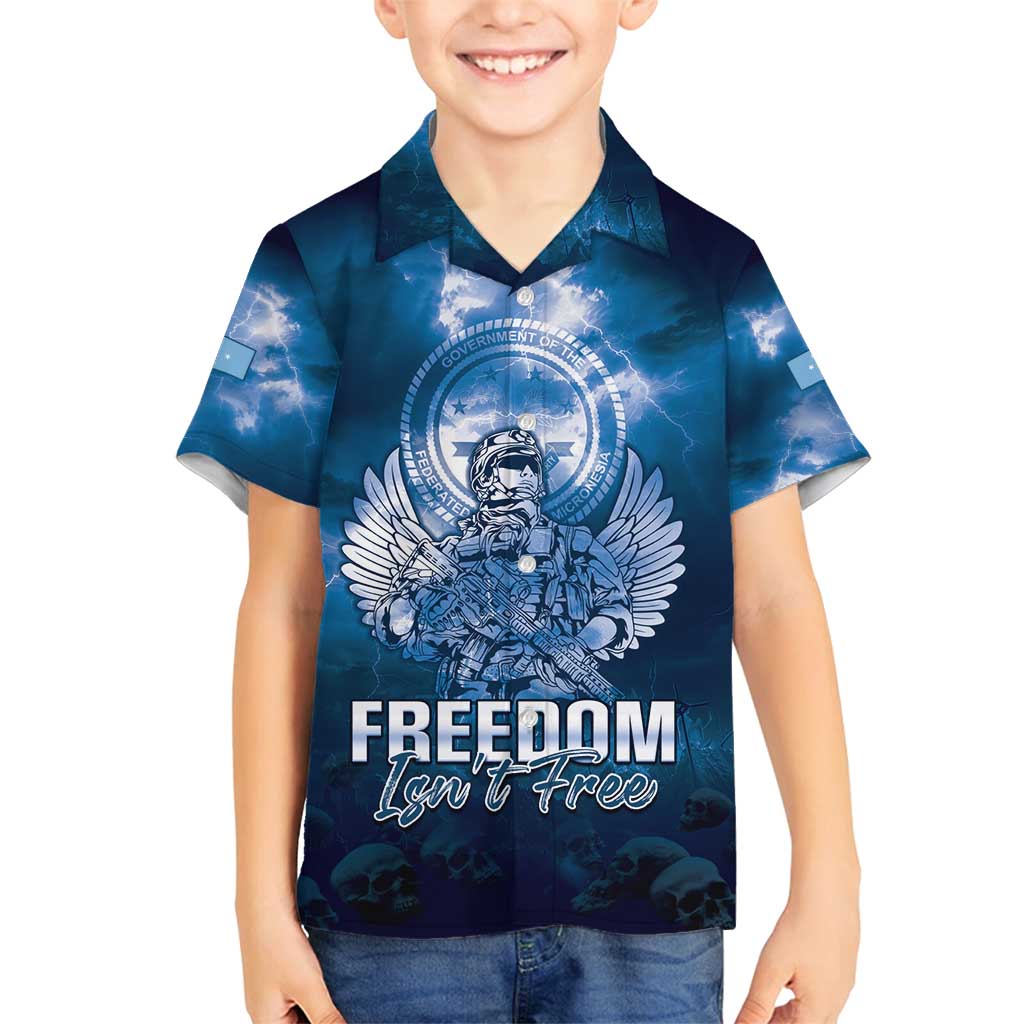 Federated States of Micronesia Veterans Day Family Matching Tank Maxi Dress and Hawaiian Shirt May We Never Forget Freedom Isn't Free LT05 Son's Shirt Blue - Polynesian Pride