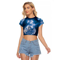 Federated States of Micronesia Veterans Day Raglan Cropped T Shirt May We Never Forget Freedom Isn't Free LT05 Female Blue - Polynesian Pride