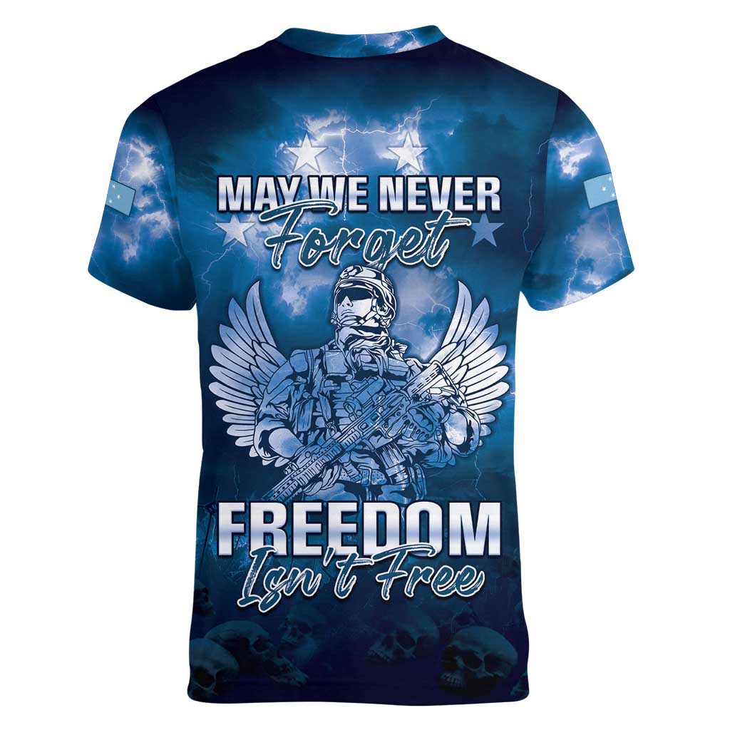 Federated States of Micronesia Veterans Day Women V-Neck T-Shirt May We Never Forget Freedom Isn't Free LT05 - Polynesian Pride