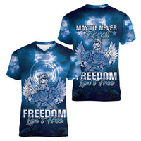 Federated States of Micronesia Veterans Day Women V-Neck T-Shirt May We Never Forget Freedom Isn't Free LT05 - Polynesian Pride