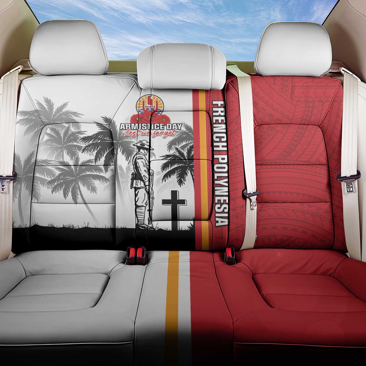 French Polynesia Armistice Day Back Car Seat Cover Lest We Forget Flag Style