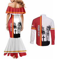 French Polynesia Armistice Day Couples Matching Mermaid Dress and Long Sleeve Button Shirt Lest We Forget Flag Style