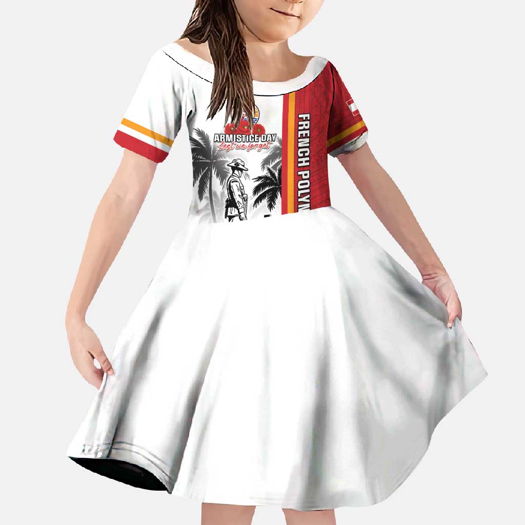 French Polynesia Armistice Day Family Matching Mermaid Dress and Hawaiian Shirt Lest We Forget Flag Style LT05 Daughter's Dress Red - Polynesian Pride