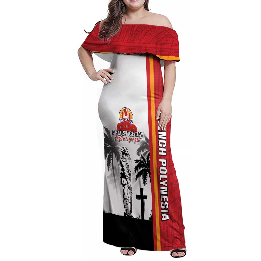 French Polynesia Armistice Day Family Matching Off Shoulder Maxi Dress and Hawaiian Shirt Lest We Forget Flag Style LT05 Mom's Dress Red - Polynesian Pride