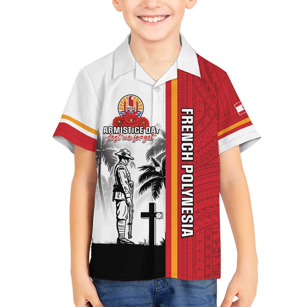 French Polynesia Armistice Day Family Matching Off Shoulder Maxi Dress and Hawaiian Shirt Lest We Forget Flag Style LT05 Son's Shirt Red - Polynesian Pride