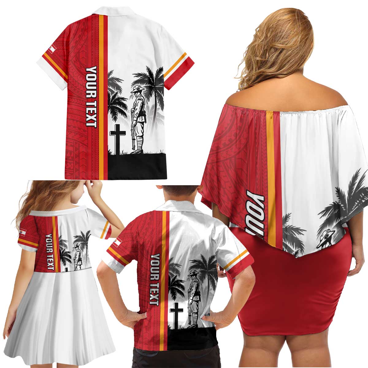 French Polynesia Armistice Day Family Matching Off Shoulder Short Dress and Hawaiian Shirt Lest We Forget Flag Style LT05 - Polynesian Pride