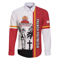 French Polynesia Armistice Day Family Matching Tank Maxi Dress and Hawaiian Shirt Lest We Forget Flag Style LT05 Dad's Shirt - Long Sleeve Red - Polynesian Pride