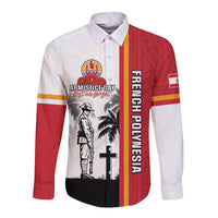 French Polynesia Armistice Day Long Sleeve Button Shirt Lest We Forget Flag Style LT05 Unisex Red - Polynesian Pride