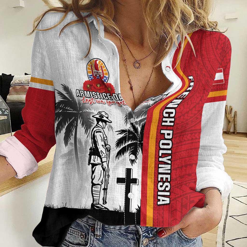 French Polynesia Armistice Day Women Casual Shirt Lest We Forget Flag Style LT05 Female Red - Polynesian Pride