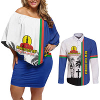 New Caledonia Armistice Day Couples Matching Off Shoulder Short Dress and Long Sleeve Button Shirt Lest We Forget Flag Style