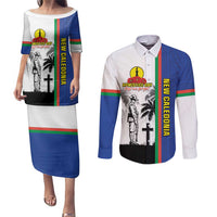 New Caledonia Armistice Day Couples Matching Puletasi and Long Sleeve Button Shirt Lest We Forget Flag Style
