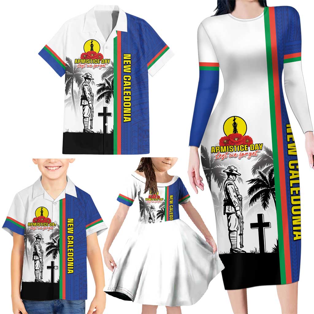 New Caledonia Armistice Day Family Matching Long Sleeve Bodycon Dress and Hawaiian Shirt Lest We Forget Flag Style LT05 - Polynesian Pride
