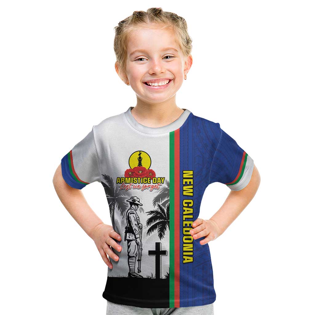 New Caledonia Armistice Day Kid T Shirt Lest We Forget Flag Style LT05 Navy - Polynesian Pride