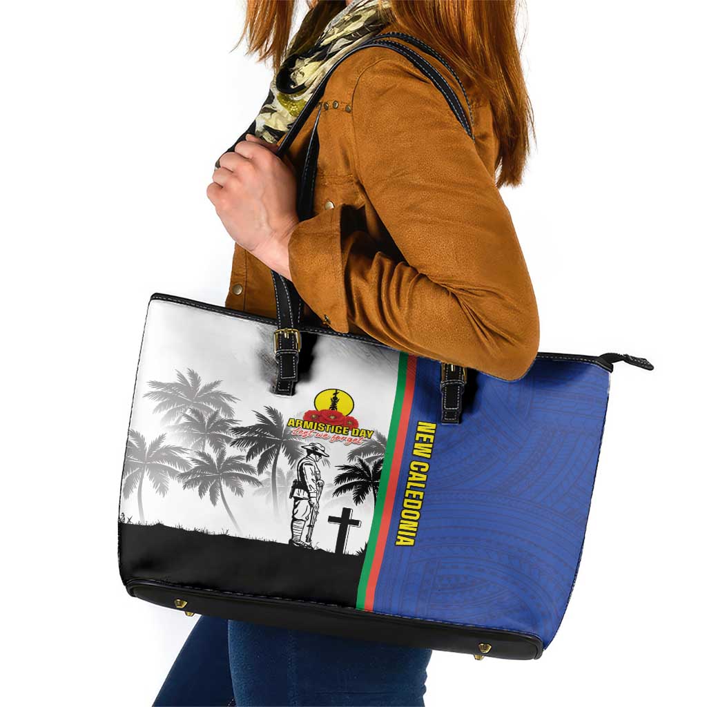 New Caledonia Armistice Day Leather Tote Bag Lest We Forget Flag Style LT05 Navy - Polynesian Pride