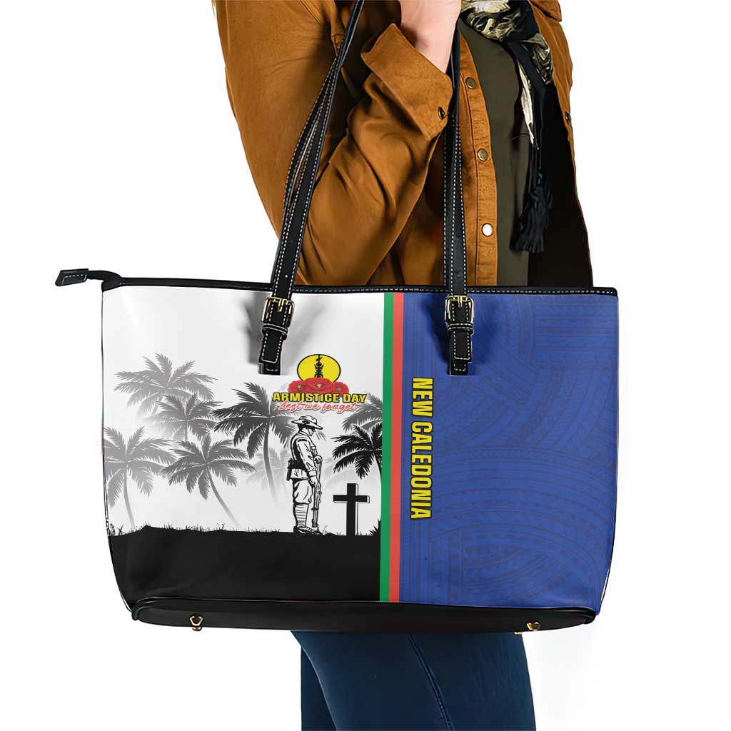 New Caledonia Armistice Day Leather Tote Bag Lest We Forget Flag Style LT05 - Polynesian Pride