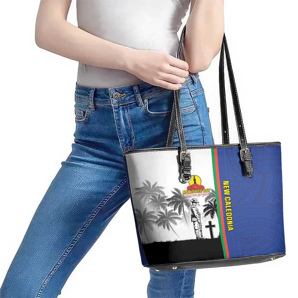 New Caledonia Armistice Day Leather Tote Bag Lest We Forget Flag Style LT05 - Polynesian Pride