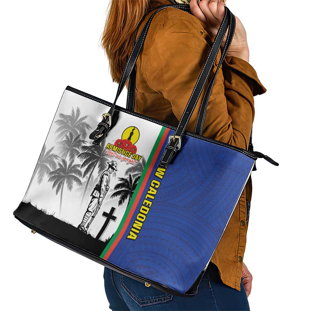 New Caledonia Armistice Day Leather Tote Bag Lest We Forget Flag Style LT05 - Polynesian Pride