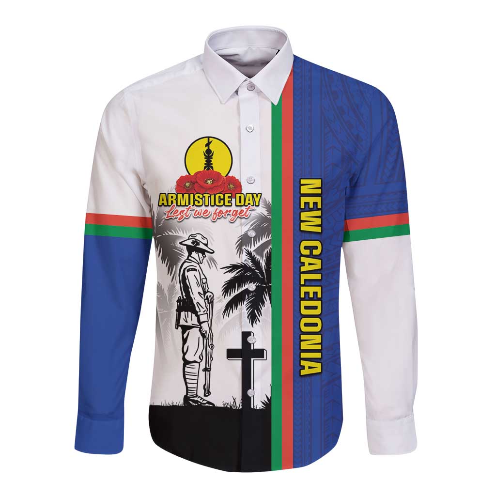 New Caledonia Armistice Day Long Sleeve Button Shirt Lest We Forget Flag Style LT05 Unisex Navy - Polynesian Pride