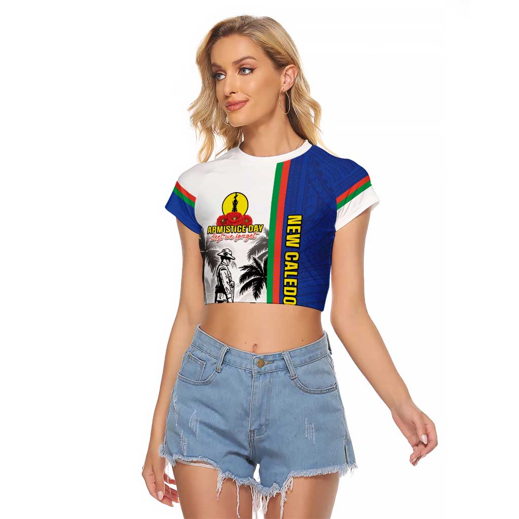 New Caledonia Armistice Day Raglan Cropped T Shirt Lest We Forget Flag Style LT05 Female Navy - Polynesian Pride