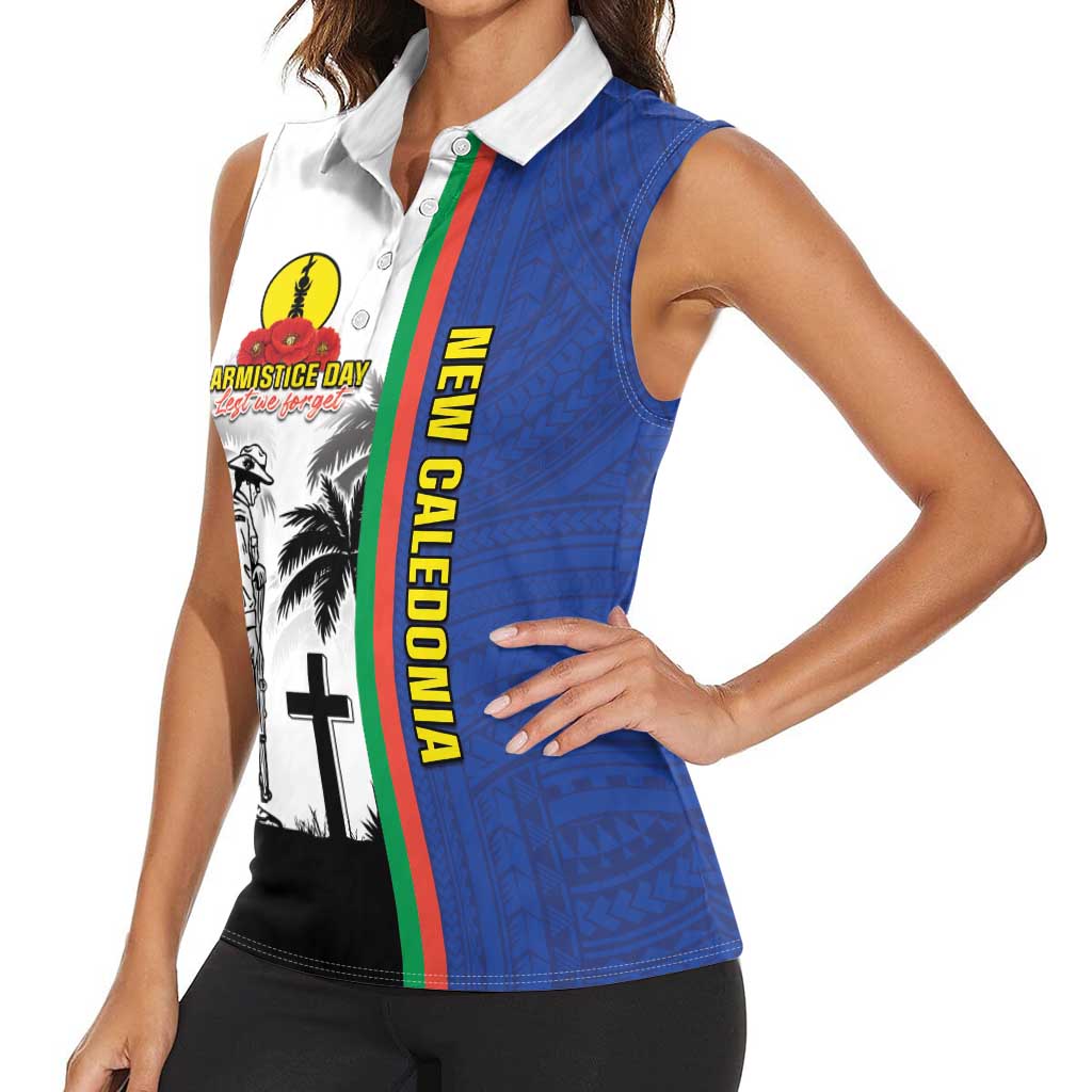 New Caledonia Armistice Day Women Sleeveless Polo Shirt Lest We Forget Flag Style LT05 - Polynesian Pride