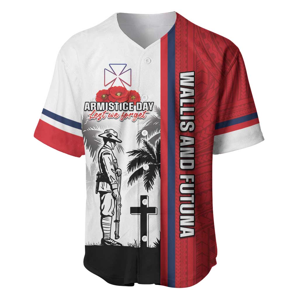Wallis and Futuna Armistice Day Baseball Jersey Lest We Forget Flag Style LT05 White - Polynesian Pride