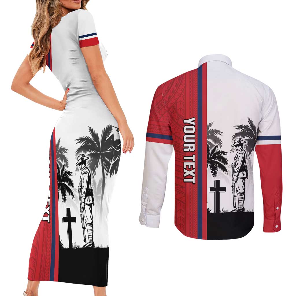 Wallis and Futuna Armistice Day Couples Matching Short Sleeve Bodycon Dress and Long Sleeve Button Shirt Lest We Forget Flag Style