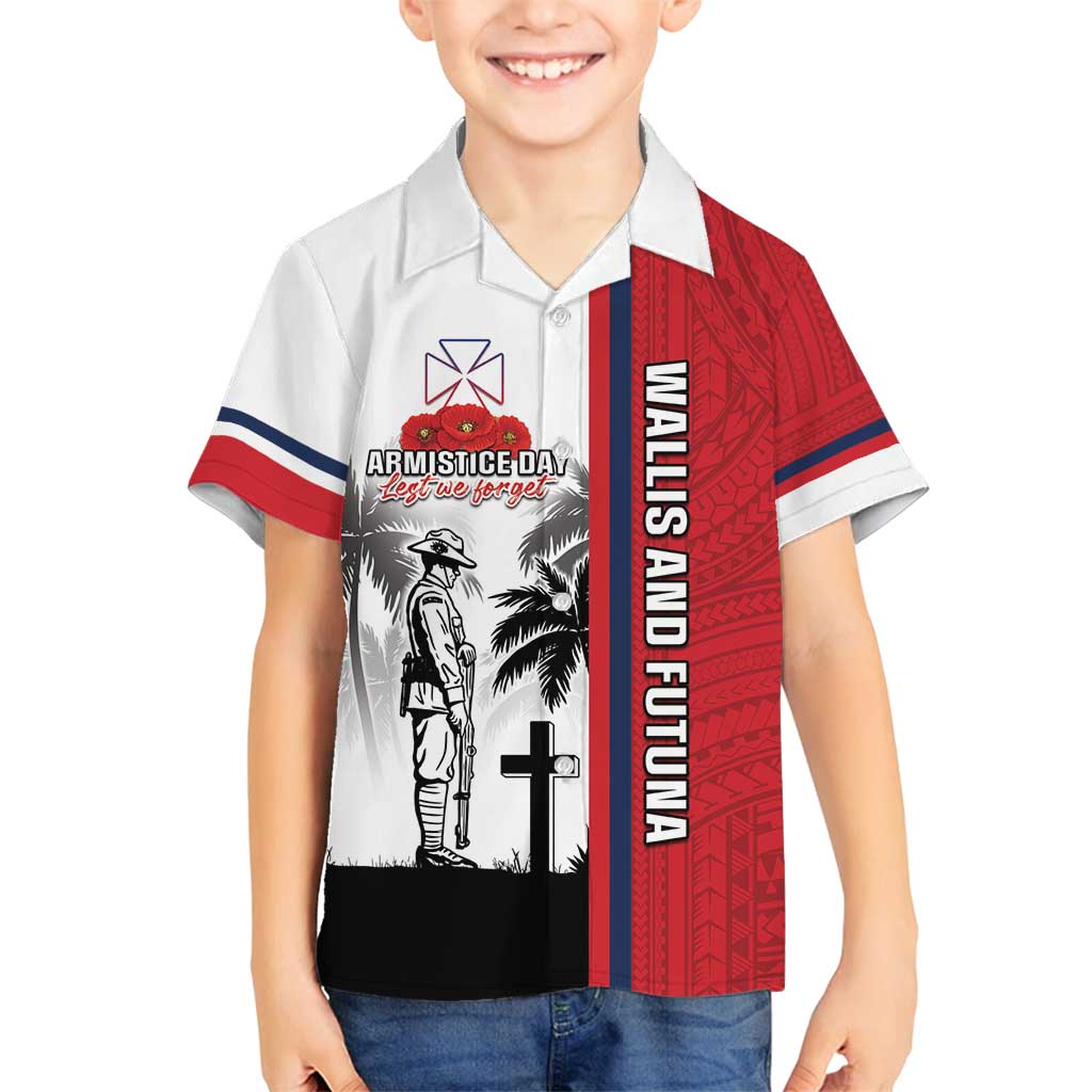Wallis and Futuna Armistice Day Family Matching Long Sleeve Bodycon Dress and Hawaiian Shirt Lest We Forget Flag Style LT05 Son's Shirt White - Polynesian Pride