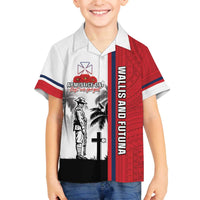 Wallis and Futuna Armistice Day Family Matching Off The Shoulder Long Sleeve Dress and Hawaiian Shirt Lest We Forget Flag Style LT05 Son's Shirt White - Polynesian Pride
